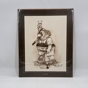 1975 Gary Patterson "Victory" Tennis Cartoon Illustration Print Thought Factory